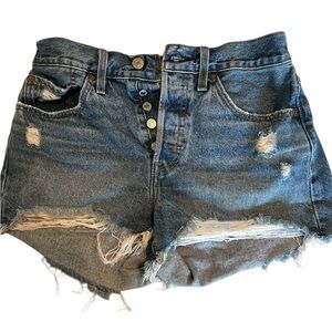 Levi's Blue Distressed Jean Shorts with Frayed Hem